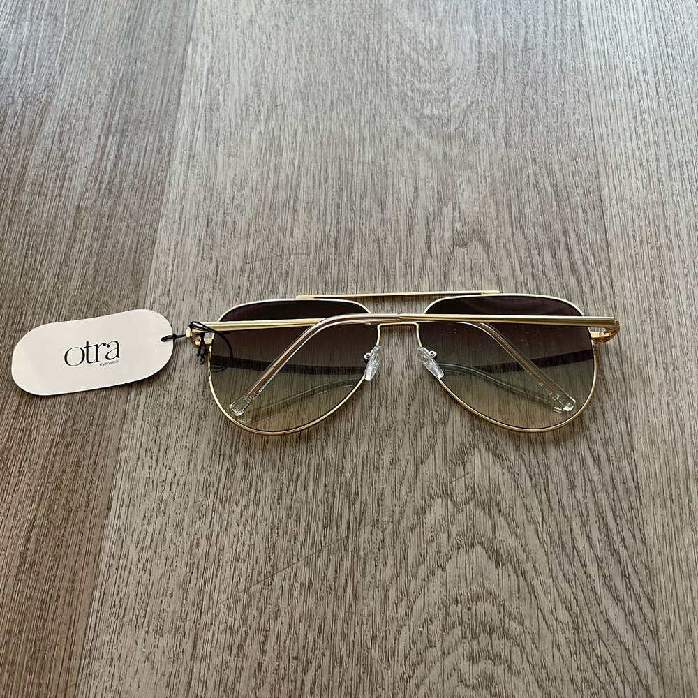 otra billie gold & blue oversized aviator metal frame sunglasses eyewear NEW - Picture 3 of 4